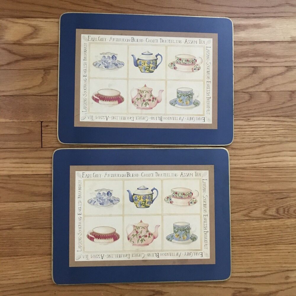 Cloverleaf 2 Traditional Place Mats cork backed Time For Tea UK  table set VGUC*
